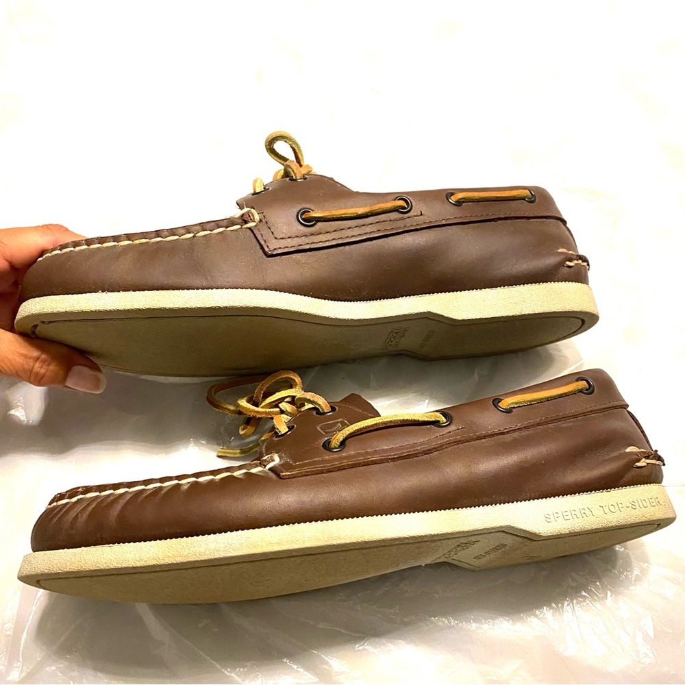 SPERRY top sider boat shoes brown leather SZ 8.5 M - Picture 7 of 10